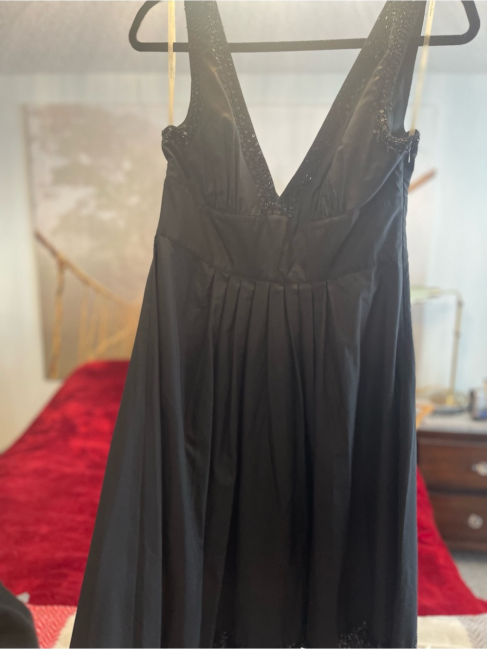 Guess by Marciano Black Sleeveless V-Neck Dress with Beaded Trim